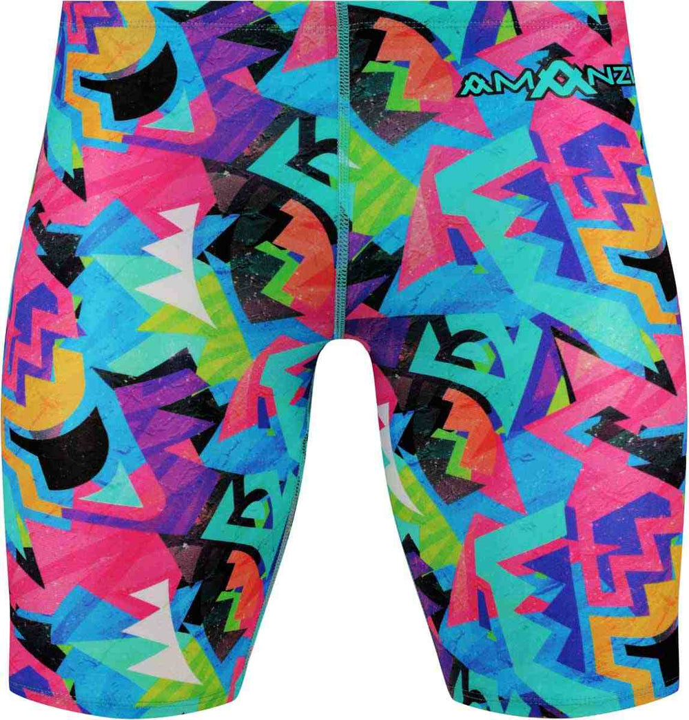 Amanzi men's Nitro jammer swimming trunks in multi-color, featuring a fitted design and lightweight fabric for competitive swimming.