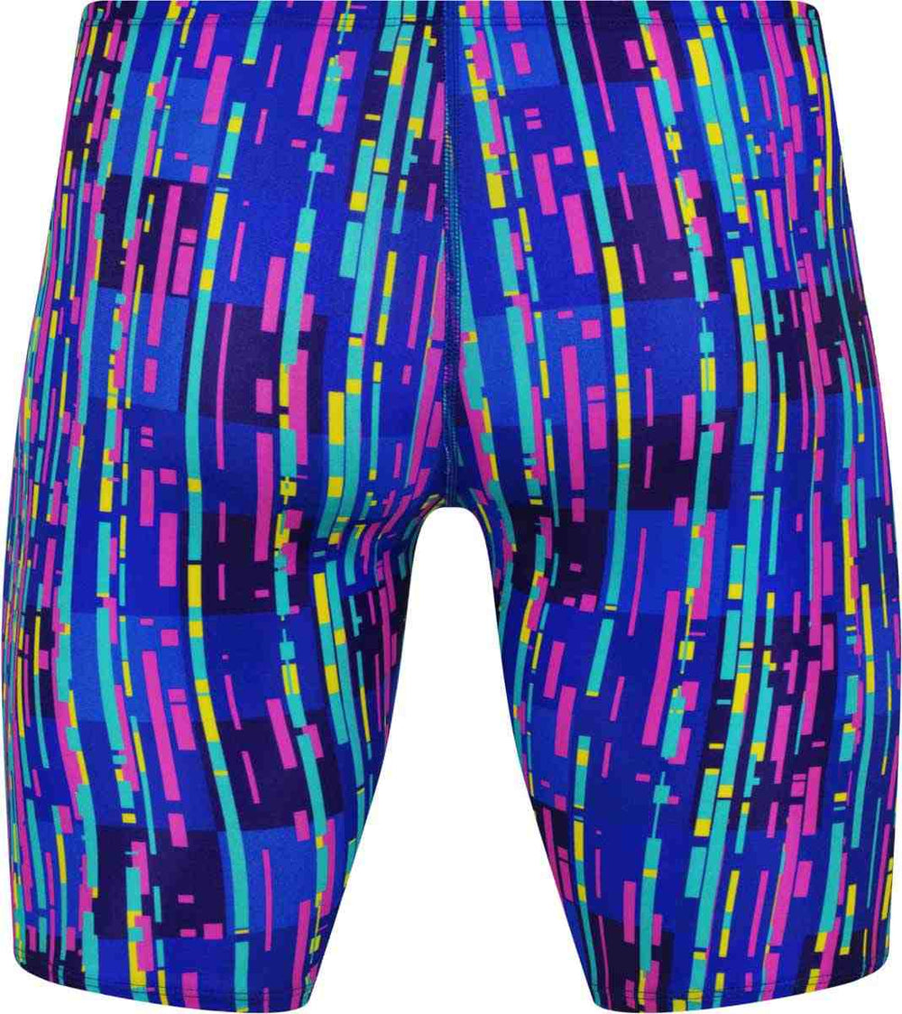 Amanzi men's Cypher jammer in multi-color design, featuring a sleek fit and vibrant pattern, ideal for competitive swimming.
