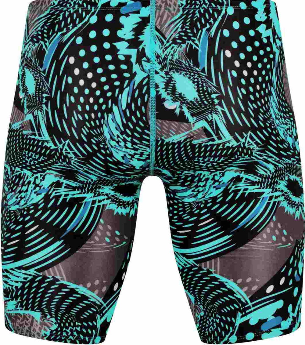 Amanzi men's Hyperdrive jammer in multi-color, close-up view showing sleek fabric and design for competitive swimming.
