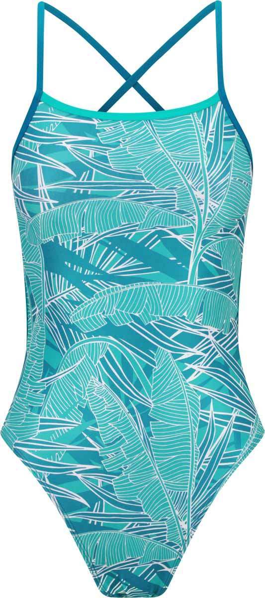 Amani girls' blue Aloha tie-back one-piece swimsuit with floral pattern, featuring a stylish tie-back design and comfortable fit.