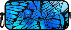Amanzi Monarch blue neoprene goggle case with zipper closure, designed to protect and store goggles securely.
