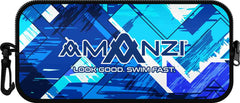 Amanzi Labyrinth blue neoprene goggle case with a textured labyrinth pattern and zipper closure for protective storage.