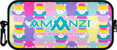 Amani Alpacapellas neoprene goggle case in multi-color with plush alpaca design for protection and storage of goggles