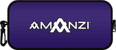 Amanzi Blueberry neoprene goggle case in blue with a secure zipper, designed for protecting goggles during travel and storage.