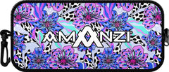 Amanzi Wildflower neoprene goggle case with colorful floral pattern, designed to protect goggles from scratches and damage.