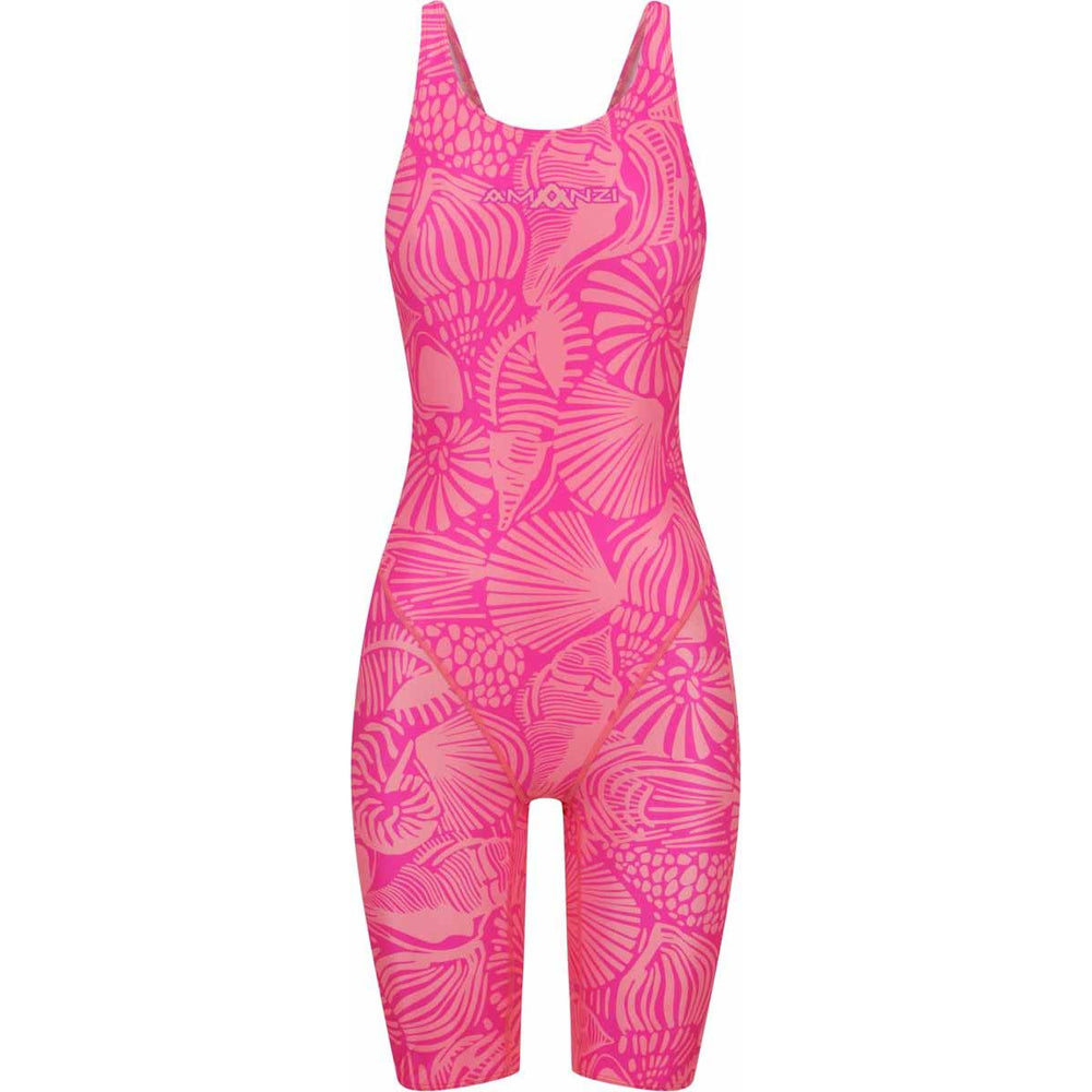 Amani Womens Seaflair Active Pink Kneesuit showing a fitted, long-sleeve wetsuit with pink accents, designed for water activities.