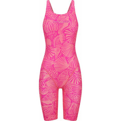 Amani Girls Seaflair Pink Kneesuit with long sleeves and ocean-inspired design, suitable for active swimming and water sports.