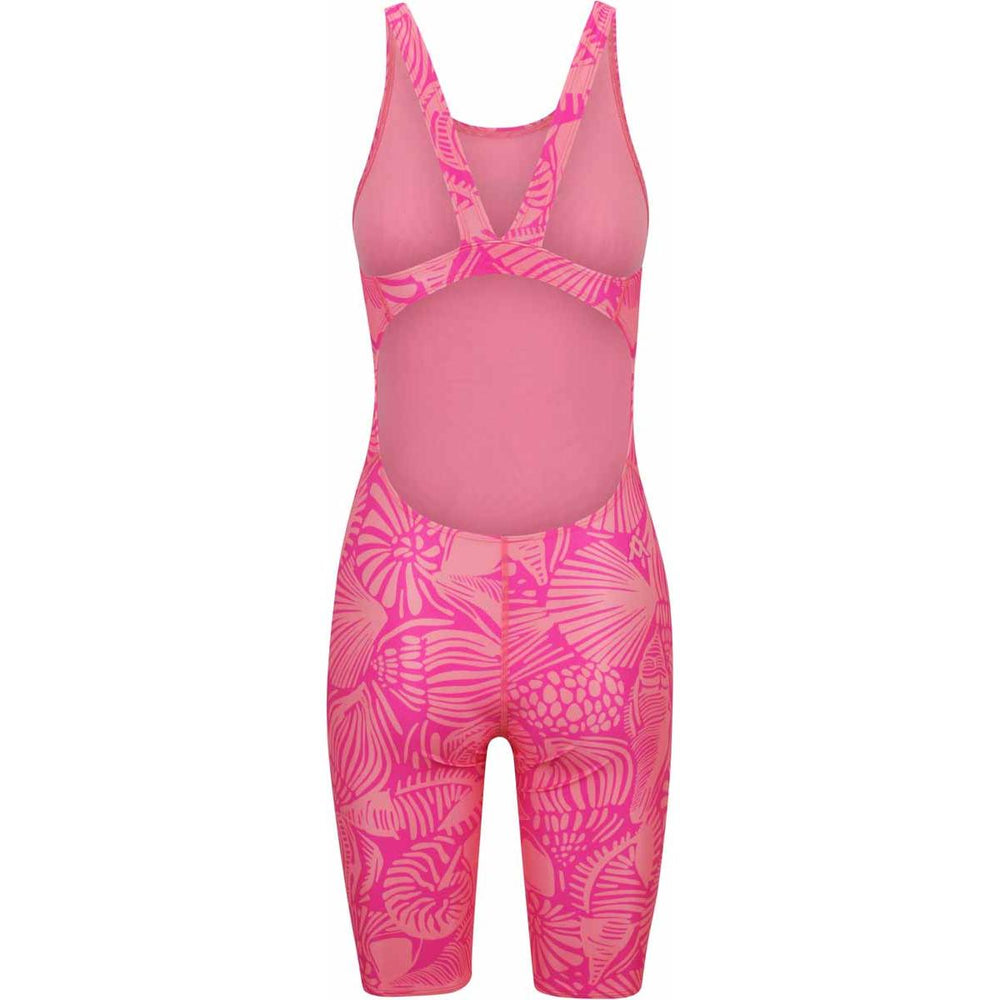 Pink Amanzi Girls Seaflair Active Kneesuit with ocean-inspired print, designed for active kids, featuring comfortable, stretchy fabric.