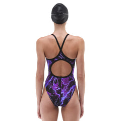 TYR Women's Arterix Diamondfit swimsuit in purple, featuring a sleek, fitted design ideal for competitive and recreational swimming.