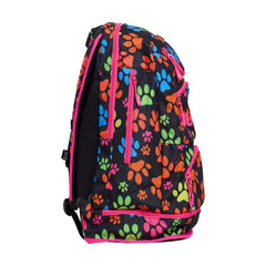 Way Funky Pawsome Elite Squad backpack in multi-color with paw print design, featuring adjustable straps and multiple compartments.