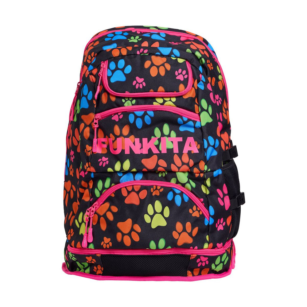 Way Funky Pawsome Elite Squad backpack in multi-color with cartoon animal design, featuring adjustable straps and multiple compartments.