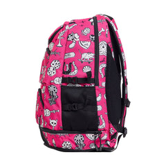 Way Funky Sketchy Elite Squad backpack in pink, black, and white with bold graphic design and adjustable straps.