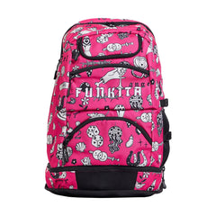 Way Funky Sketchy Elite Squad backpack in pink, black, and white with bold graphic design and adjustable straps.