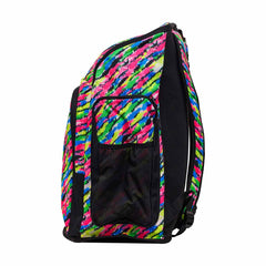 Way Funky Happy Hide Space Case backpack in multi-color with adjustable straps and spacious main compartment.