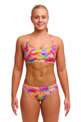 Funkita Ladies Dry Me sports top, a colorful multi-pattern bikini/tankini, designed for active swimming and training.