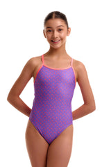 Funkita Girls Add Me Babe Single Strap One Piece Swimsuit - Purple/Pink