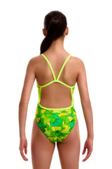 Funkita Girls Try Tonic Single Strap One Piece Swimsuit - Green/Yellow