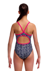 Funkita Girls Stickler Diamond Back One Piece Swimsuit - Black/White/Pink