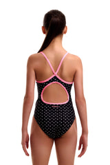Funkita Girls Be Positive Diamond Back One Piece Swimsuit - Black/Pink