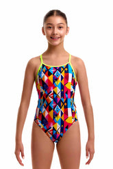 Funkita Girls Broken Blox Diamond Back One Piece Swimsuit - Multi
