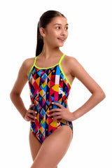 Funkita Girls Broken Blox Diamond Back One Piece Swimsuit - Multi