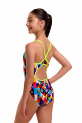 Funkita Girls Broken Blox Diamond Back One Piece Swimsuit - Multi
