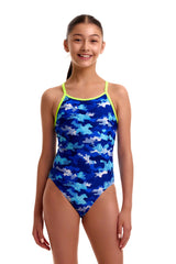 Funkita Girls Clean Marine Diamond Back One Piece Swimsuit - Blue/Multi