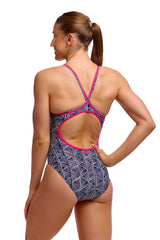 Funkita Womens Stickler Diamond Back One Piece Swimsuit - Black/White/Pink