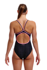 Funkita Womens Be Positive Diamond Back One Piece Swimsuit - Black/Pink