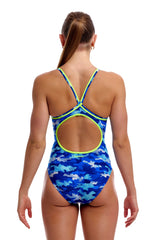 Funkita Womens Clean Marine Diamond Back One Piece Swimsuit - Blue/Multi