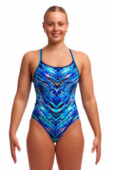 Funkita Ladies Fur Seal Diamond Back One Piece Swimsuit - Blue