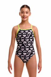 Funkita Girls Arti Mess Strapped In One Piece Swimsuit - Black/White
