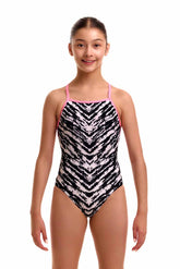 Funkita Girls Fur Elise Strapped In One Piece Swimsuit - White/Black