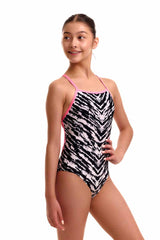 Funkita Girls Fur Elise Strapped In One Piece Swimsuit - White/Black