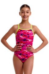 Funkita Girls Special Pops Strapped In One Piece Swimsuit - Pink/Multi