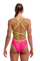 Funkita Womens Pink Proton Strapped In One Piece Swimsuit - Pink/Yellow