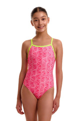 Funkita Girls Sweet Stack Tie Me Tight One Piece Swimsuit - Pink/Yellow