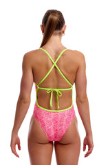 Funkita Womens Sweet Stack Tie Me Tight One Piece Swimsuit - Pink/Yellow