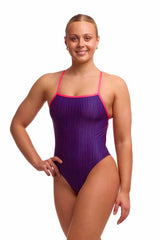 Funkita Ladies Peach Tea Single Strength One Piece Swimsuit - Purple/Pink
