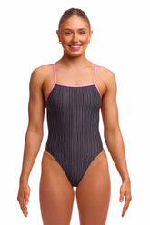 Funkita Ladies Pin Stripe Single Strength One Piece Swimsuit - Black/White