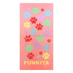 Pink and multi-colored Paw Paw cotton towel by Way Funky, featuring playful paw print patterns and soft, absorbent fabric.