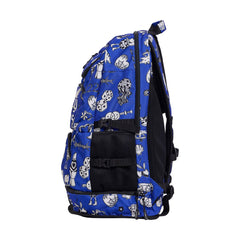 Blue, black, and white Way Funky Scratchy Elite Squad backpack with multiple compartments and adjustable straps.