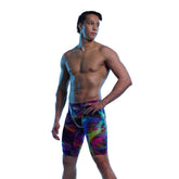 Funky Trunks men's Apex Oblivion Solar Flares jammer with vibrant multi-colored design, ideal for swim training or competition.
