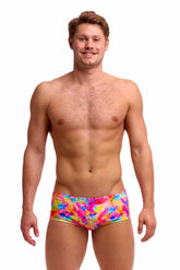 Funky Trunks men's Dry Me classic trunks in multi-color with a sporty design, displayed flat on a white background.
