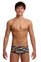 Funky Trunks Boys Bilko Baby Sidewinder Trunks in multicolor, featuring vibrant patterns and a comfortable swimwear design.