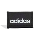 Adidas Linear Wallet in black and white, showing the front view with sleek design and logo on the wallet.