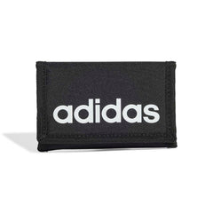 Adidas Linear Wallet in black and white, showing the front view with sleek design and logo on the wallet.