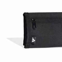 Close-up of Adidas Linear Wallet in black and white, showing the sleek design and branding details.