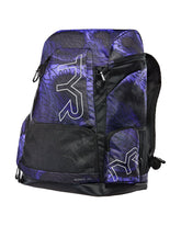 TYR Alliance 45L printed backpack with Hoodori design in smoke and black, featuring multiple compartments and adjustable straps.