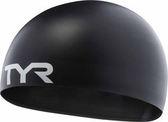 Black TYR Stealth-X Racing swim cap made of sleek, durable material, designed for competitive swimmers.
